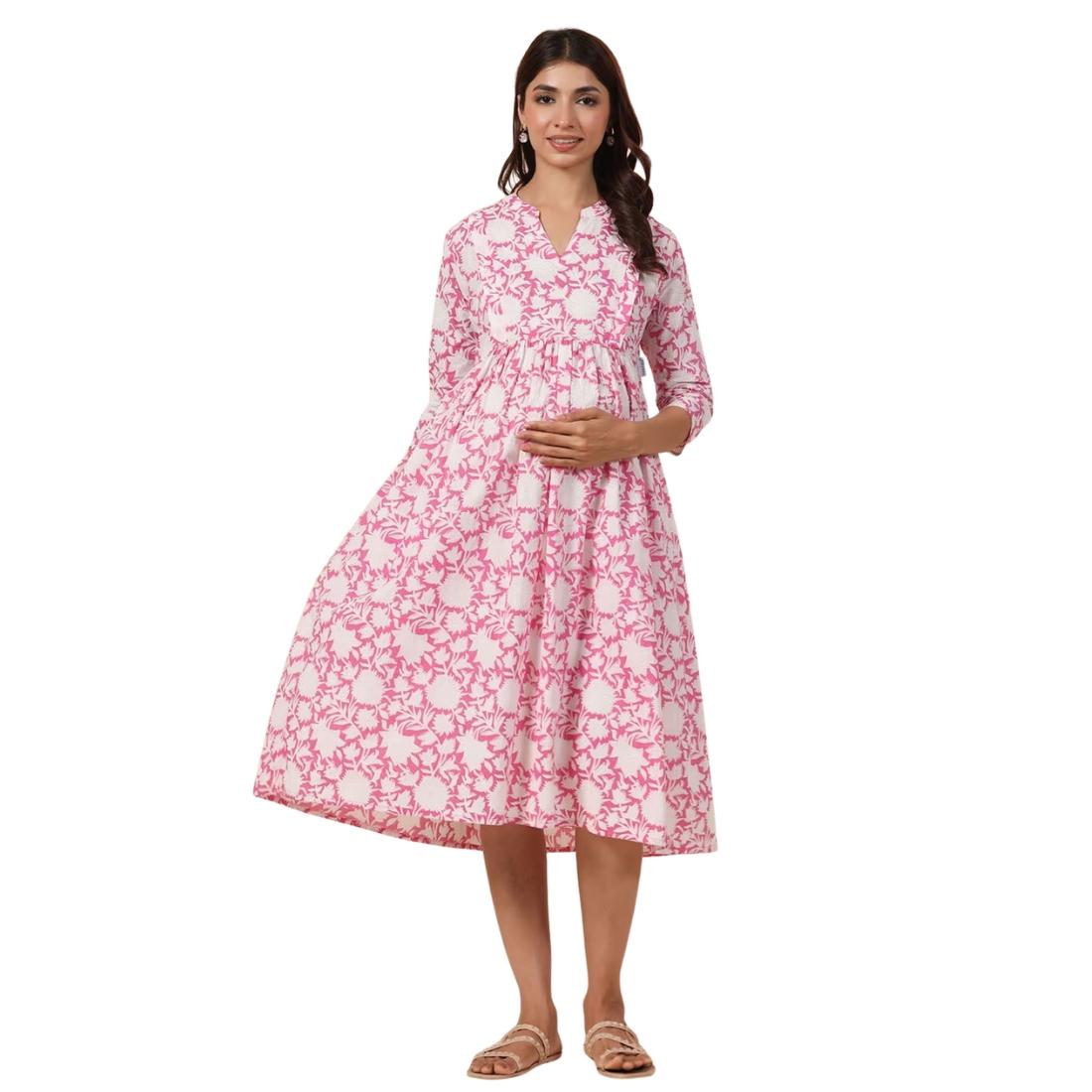 Floral Print A-Line Dress with Insert Pocket