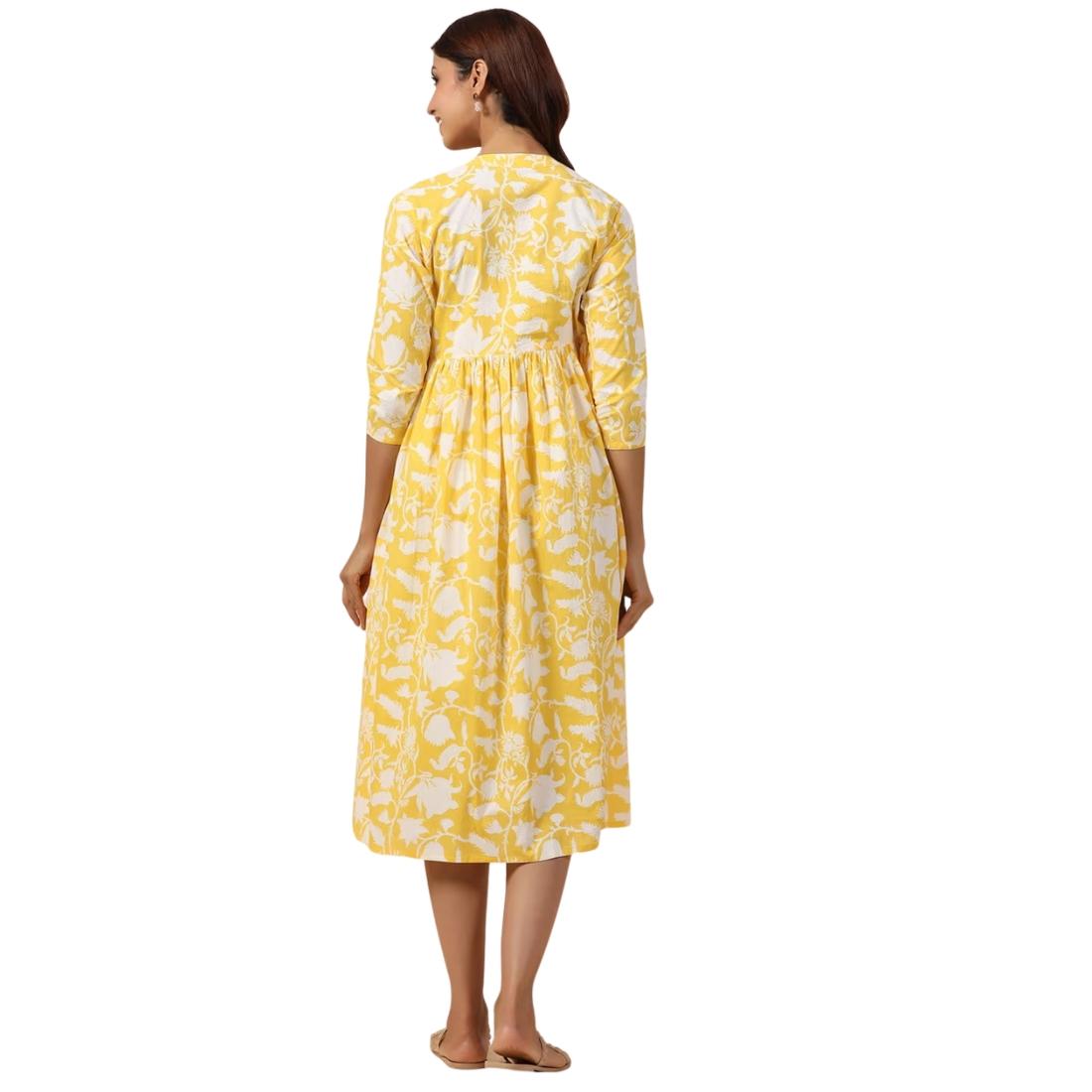 Pregnent Woman Floral Print A-Line Dress with Insert Pocket