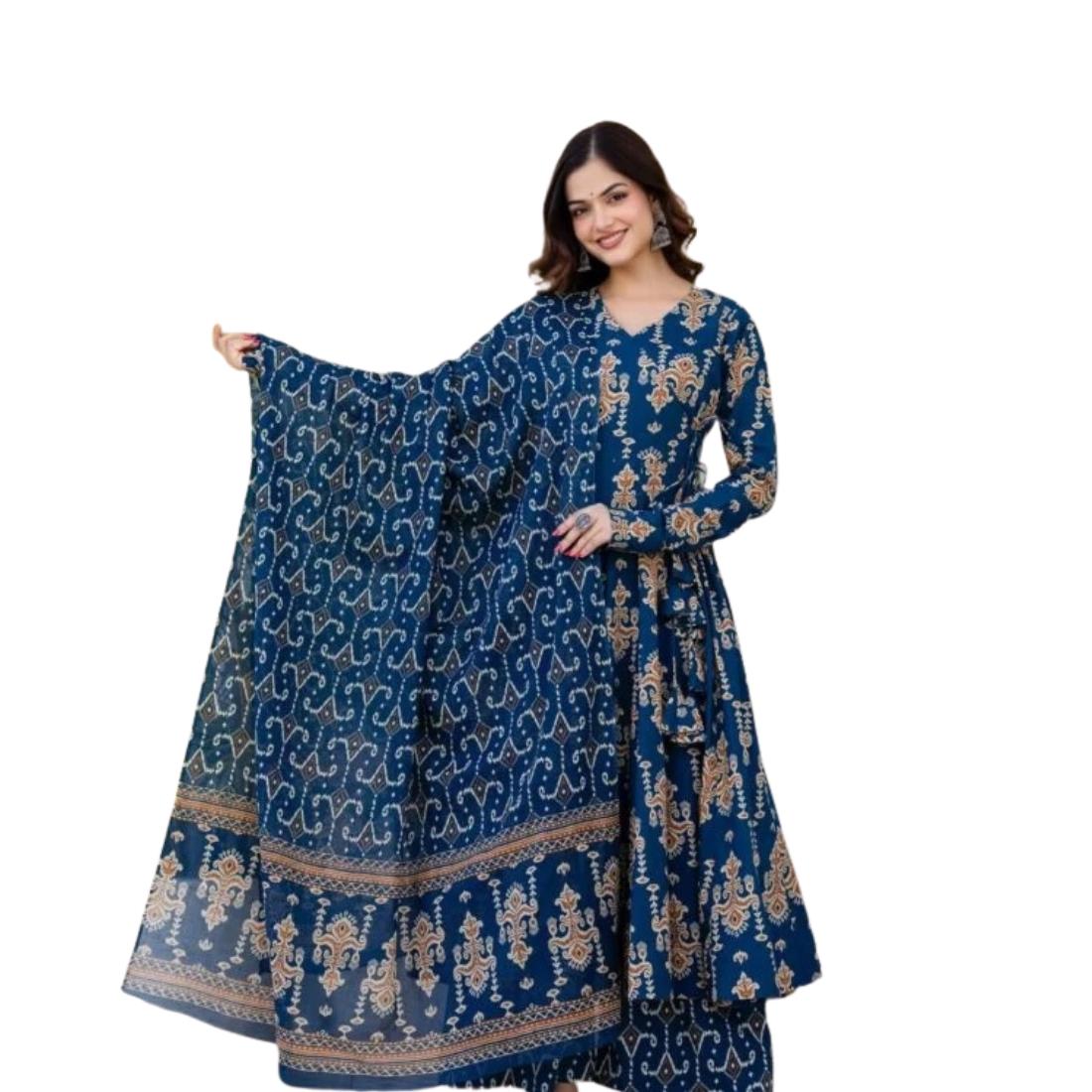 Ruhani Anarkali Suit Set with Mul Cotton Dupatta