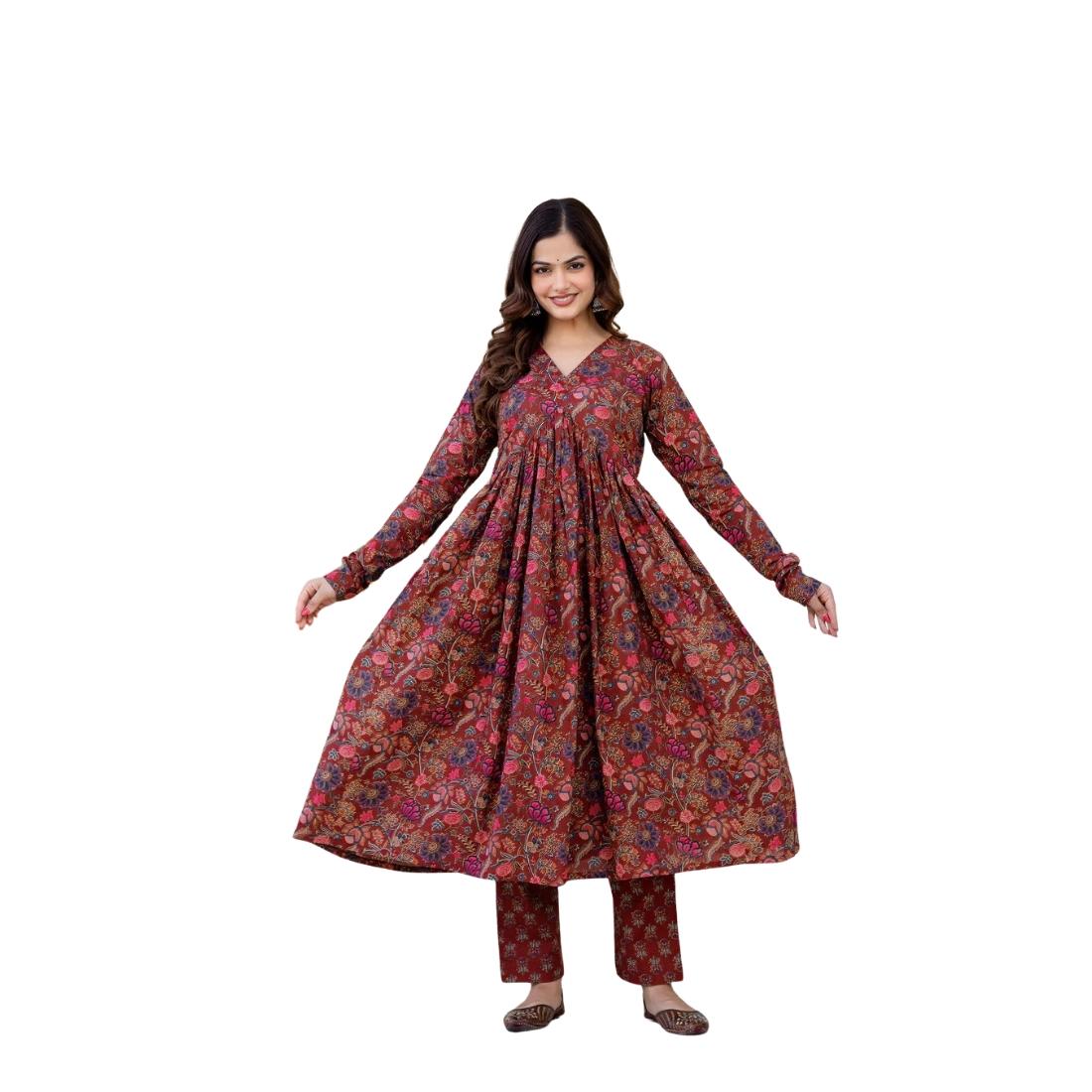 Ruhani Anarkali Suit Set with Mul Cotton Dupatta