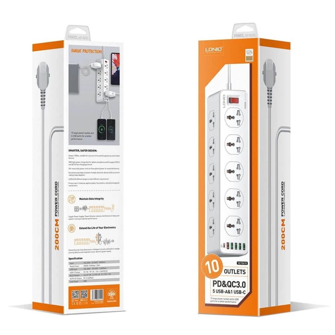 LDNIO SC10610 30W 10-Port USB Charger Power Strip