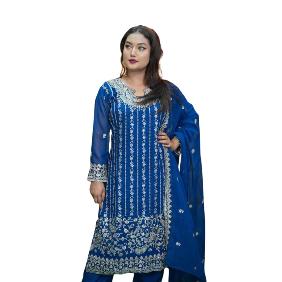 Georgette Embroidered Three Piece Set for Women | Festive Party Wear Dress
