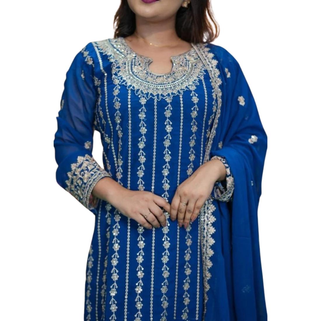 Georgette Embroidered Three Piece Set for Women | Festive Party Wear Dress