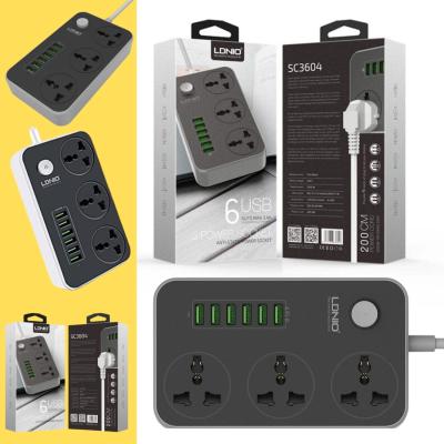 Ldnio SC3604 Power Strip with 3 AC Sockets and 6 USB Ports – Black